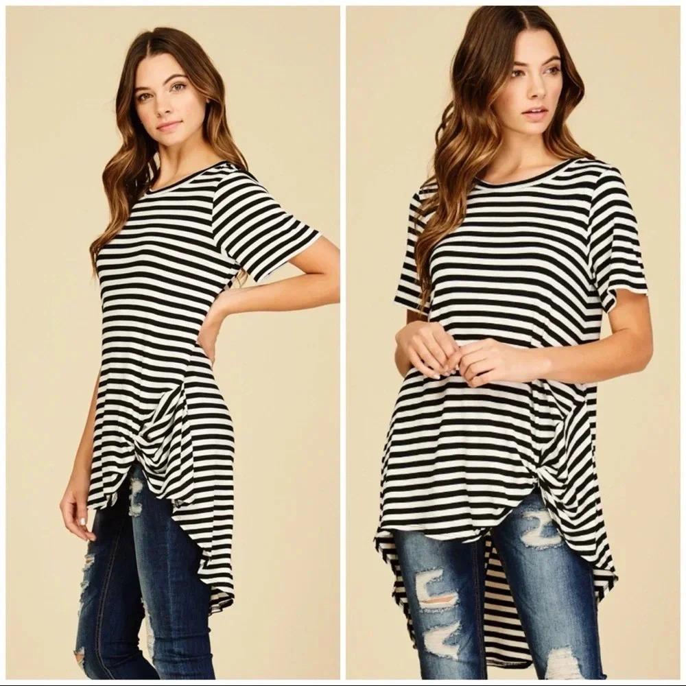 NWT Annabelle boutique Stripe high low tunic knit top sz S twist front